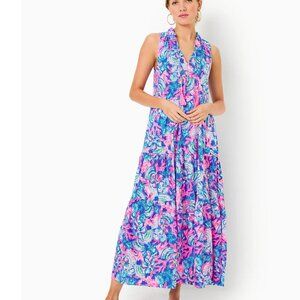 Lilly Pulitzer Malone Maxi Dress Blue Tang Sitting Seaside